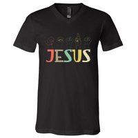 Jesus Asl Christian Deaf Dhh Asl Teacher Sign Language V-Neck T-Shirt