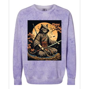 Japanese Art Cat Ninja Ukiyoe Anime Style Samurai Cat Colorblast Crewneck Sweatshirt