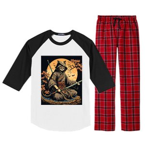 Japanese Art Cat Ninja Ukiyoe Anime Style Samurai Cat Raglan Sleeve Pajama Set