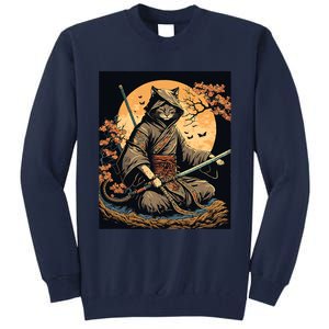 Japanese Art Cat Ninja Ukiyoe Anime Style Samurai Cat Tall Sweatshirt