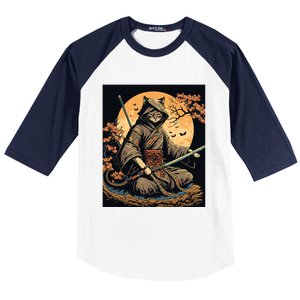 Japanese Art Cat Ninja Ukiyoe Anime Style Samurai Cat Baseball Sleeve Shirt