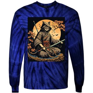 Japanese Art Cat Ninja Ukiyoe Anime Style Samurai Cat Tie-Dye Long Sleeve Shirt