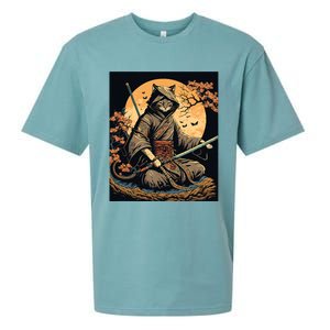 Japanese Art Cat Ninja Ukiyoe Anime Style Samurai Cat Sueded Cloud Jersey T-Shirt