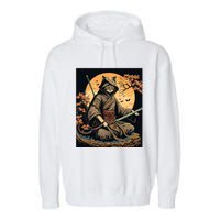 Japanese Art Cat Ninja Ukiyoe Anime Style Samurai Cat Garment-Dyed Fleece Hoodie