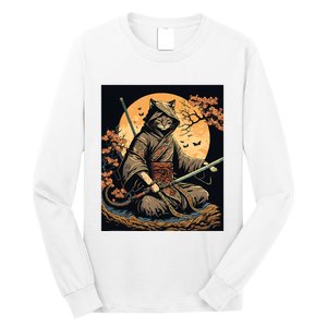 Japanese Art Cat Ninja Ukiyoe Anime Style Samurai Cat Long Sleeve Shirt