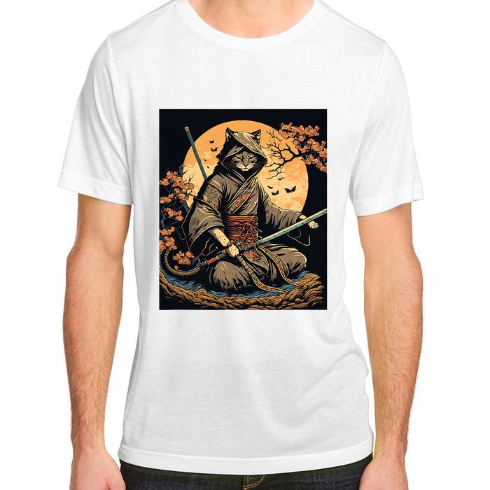 Japanese Art Cat Ninja Ukiyoe Anime Style Samurai Cat Adult ChromaSoft Performance T-Shirt