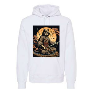 Japanese Art Cat Ninja Ukiyoe Anime Style Samurai Cat Premium Hoodie