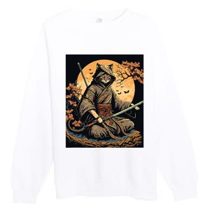 Japanese Art Cat Ninja Ukiyoe Anime Style Samurai Cat Premium Crewneck Sweatshirt