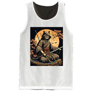 Japanese Art Cat Ninja Ukiyoe Anime Style Samurai Cat Mesh Reversible Basketball Jersey Tank