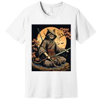 Japanese Art Cat Ninja Ukiyoe Anime Style Samurai Cat Premium T-Shirt