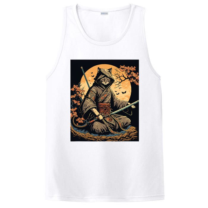 Japanese Art Cat Ninja Ukiyoe Anime Style Samurai Cat PosiCharge Competitor Tank