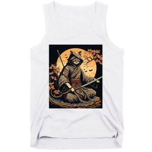 Japanese Art Cat Ninja Ukiyoe Anime Style Samurai Cat Tank Top