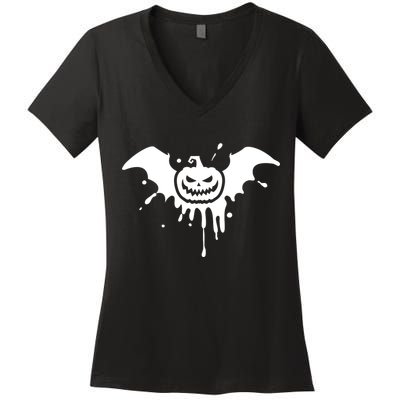 Jack O Lantern Bat Women's V-Neck T-Shirt