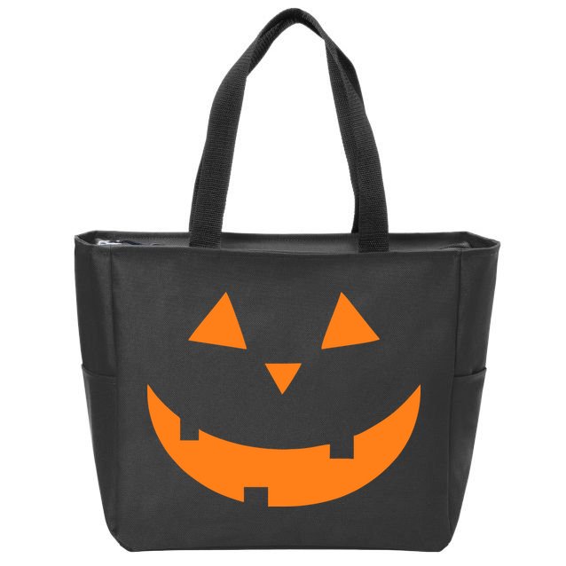Jack o Lantern Pumpkin Face Zip Tote Bag