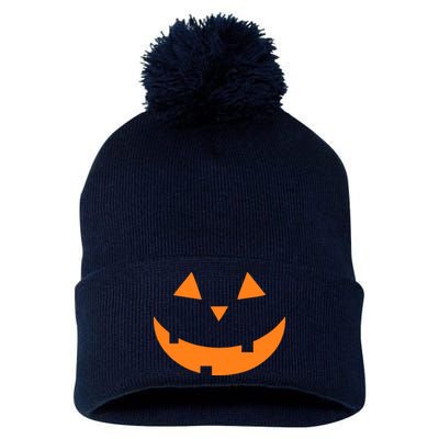 Jack o Lantern Pumpkin Face Pom Pom 12in Knit Beanie