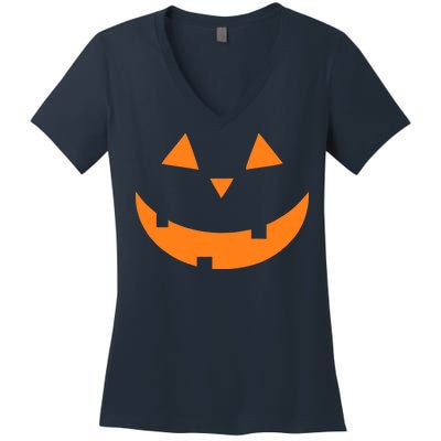 Jack o Lantern Pumpkin Face Women's V-Neck T-Shirt