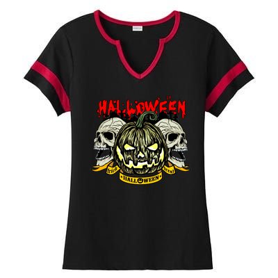 Jack o Lantern Skulls Halloween Ladies Halftime Notch Neck Tee