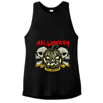 Jack o Lantern Skulls Halloween Ladies PosiCharge Tri-Blend Wicking Tank