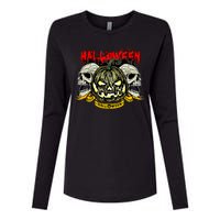 Jack o Lantern Skulls Halloween Womens Cotton Relaxed Long Sleeve T-Shirt