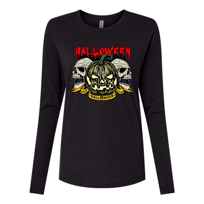 Jack o Lantern Skulls Halloween Womens Cotton Relaxed Long Sleeve T-Shirt