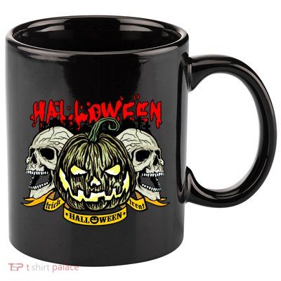 Jack o Lantern Skulls Halloween 11oz C Handle Ceramic Mug