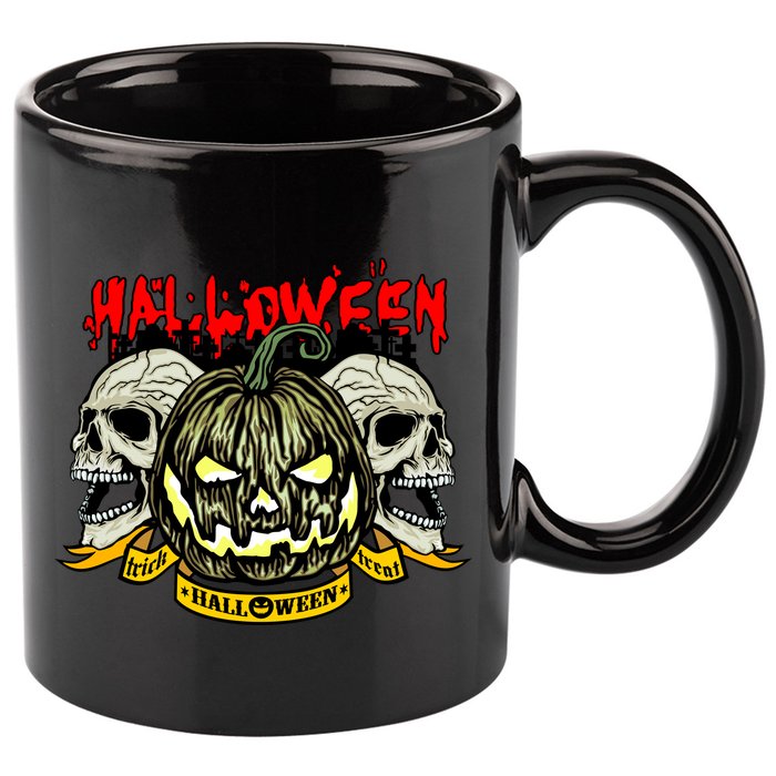 Jack o Lantern Skulls Halloween 11oz C Handle Ceramic Mug
