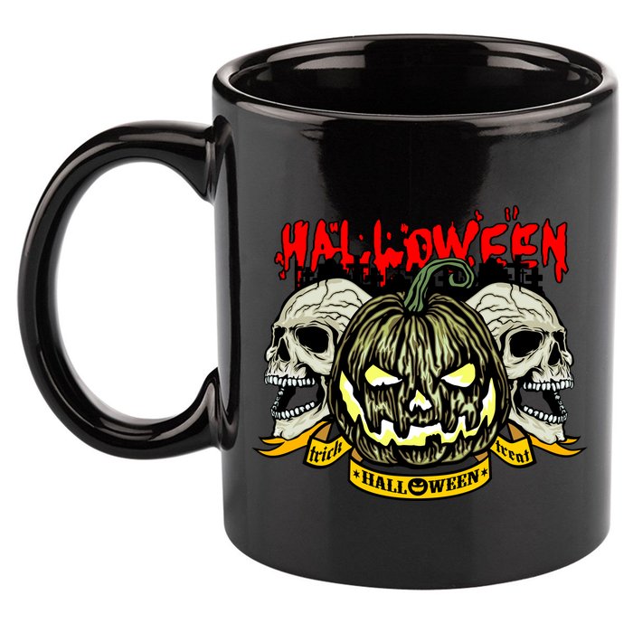 Jack o Lantern Skulls Halloween 11oz C Handle Ceramic Mug