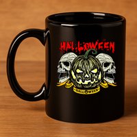 Jack o Lantern Skulls Halloween 11oz C Handle Ceramic Mug