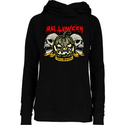 Jack o Lantern Skulls Halloween Womens Funnel Neck Pullover Hood