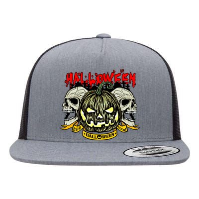 Jack o Lantern Skulls Halloween Flat Bill Trucker Hat