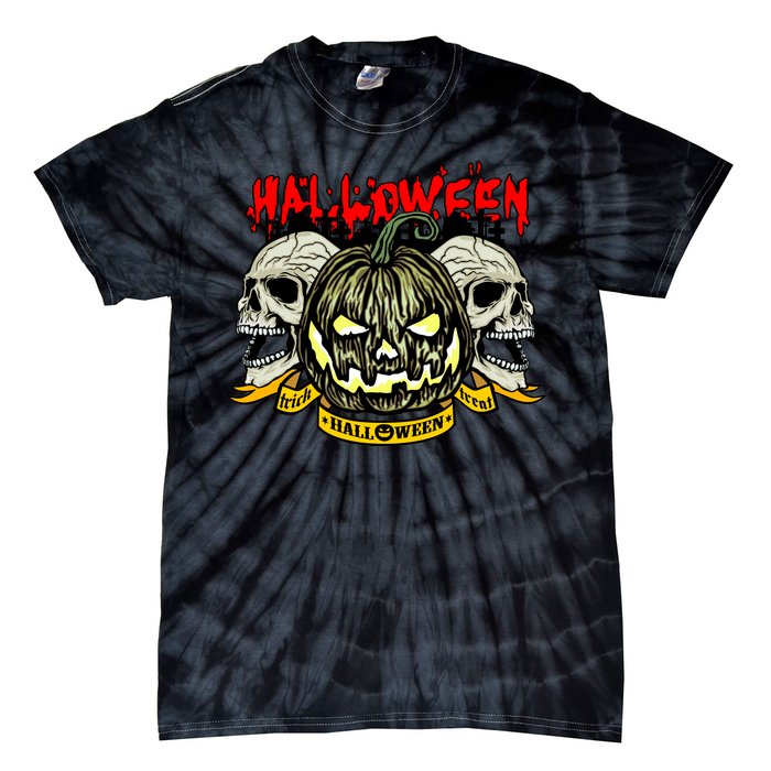 Jack o Lantern Skulls Halloween Tie-Dye T-Shirt