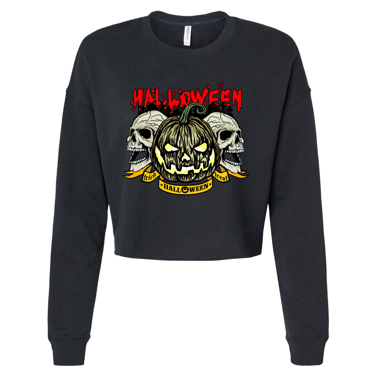 Jack o Lantern Skulls Halloween Cropped Pullover Crew
