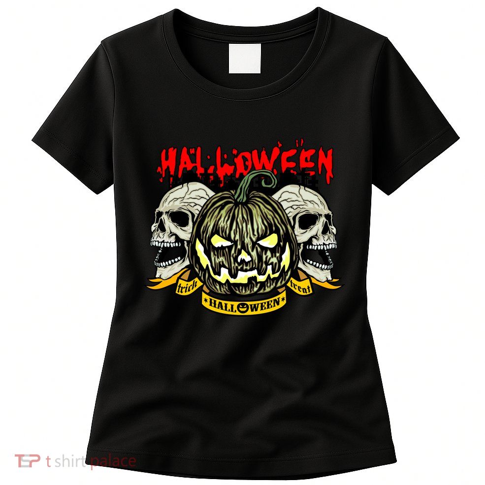 Jack o Lantern Skulls Halloween Womens T-Shirt