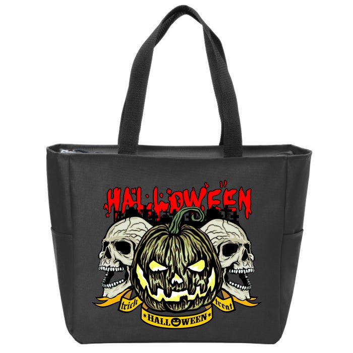 Jack o Lantern Skulls Halloween Zip Tote Bag