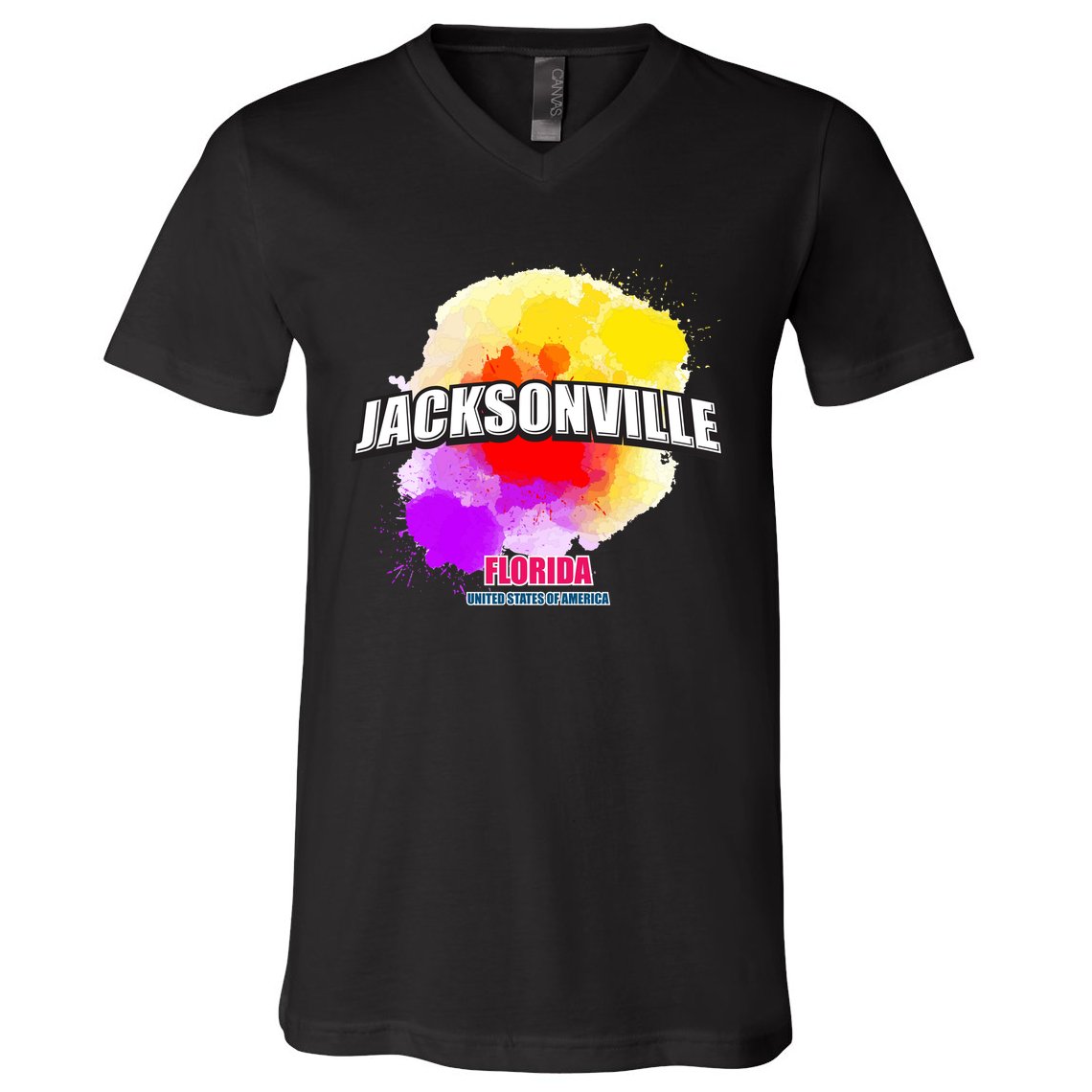Jacksonville Colorful Retro Logo V-Neck T-Shirt