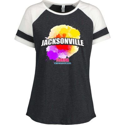 Jacksonville Colorful Retro Logo Enza Ladies Jersey Colorblock Tee