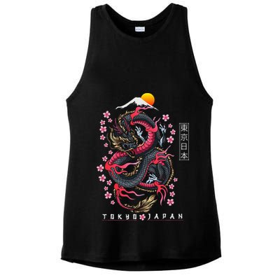 Japanese Aesthetic Dragon Tokyo Japan Ladies PosiCharge Tri-Blend Wicking Tank