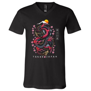 Japanese Aesthetic Dragon Tokyo Japan V-Neck T-Shirt