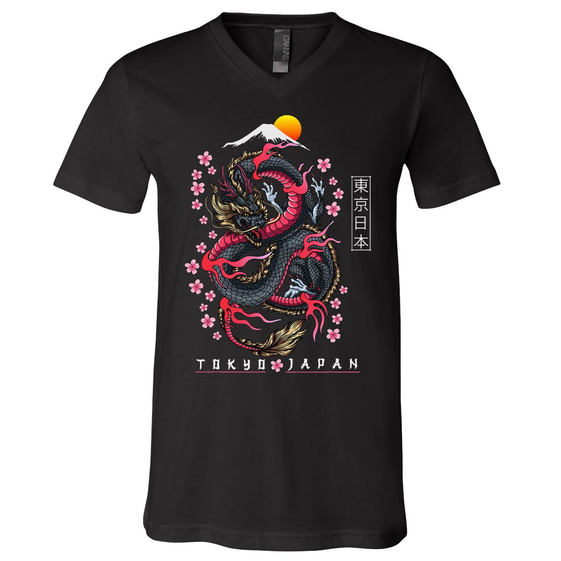Japanese Aesthetic Dragon Tokyo Japan V-Neck T-Shirt