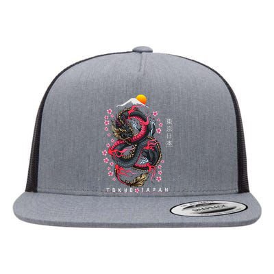 Japanese Aesthetic Dragon Tokyo Japan Flat Bill Trucker Hat