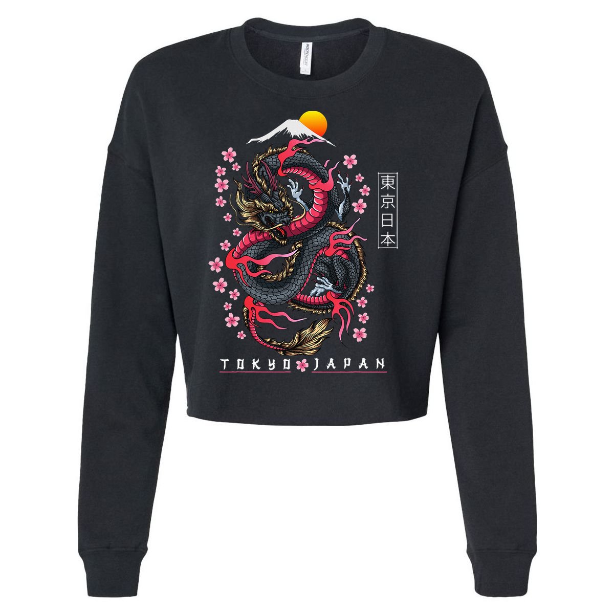 Japanese Aesthetic Dragon Tokyo Japan Cropped Pullover Crew