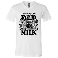 Just A Dad Who Always Came Back With The Milk Funny Father Day V-Neck T-Shirt