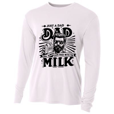 Just A Dad Who Always Came Back With The Milk Funny Father Day Cooling Performance Long Sleeve Crew