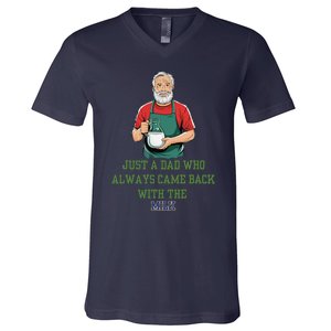 Just A Dad Who Always Came Back With The Milk Funny Dad V-Neck T-Shirt