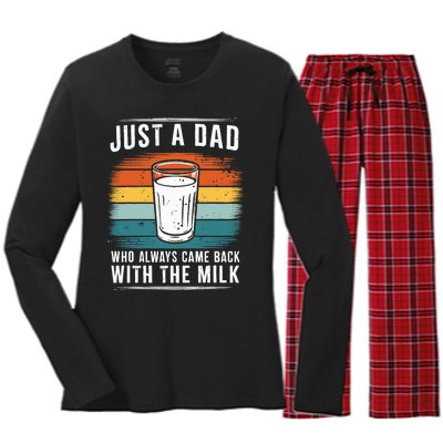 Just A Dad Who Always Came Back With The Milk Fathers Day Women's Long Sleeve Flannel Pajama Set 