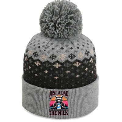 Just A Dad Who Always Came Back With The Milk Funny Raccoon The Baniff Cuffed Pom Beanie