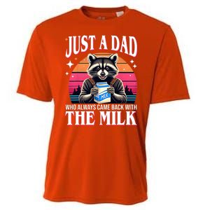 Just A Dad Who Always Came Back With The Milk Funny Raccoon Cooling Performance Crew T-Shirt