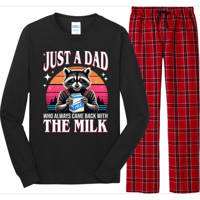 Just A Dad Who Always Came Back With The Milk Funny Raccoon Long Sleeve Pajama Set