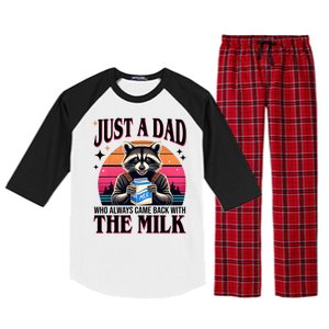 Just A Dad Who Always Came Back With The Milk Funny Raccoon Raglan Sleeve Pajama Set