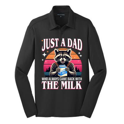 Just A Dad Who Always Came Back With The Milk Funny Raccoon Silk Touch Performance Long Sleeve Polo